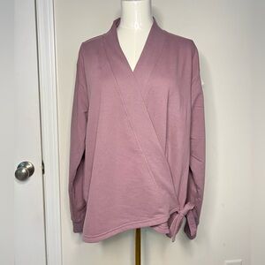 ATHLETA RETROTERRY WRAP SWEATSHIRT In Damask Mauve Sz Medium